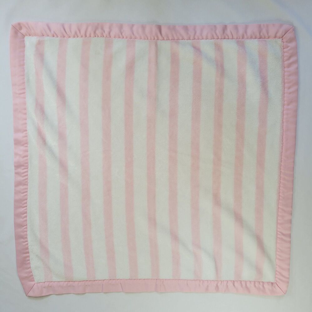 2018 Gymboree Plush Baby Security Blanket Pink White Stripes Satin Trim 30”x30”